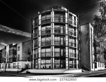 Dublin, Ireland, March 2018, Facade Of A Modern Circular Building