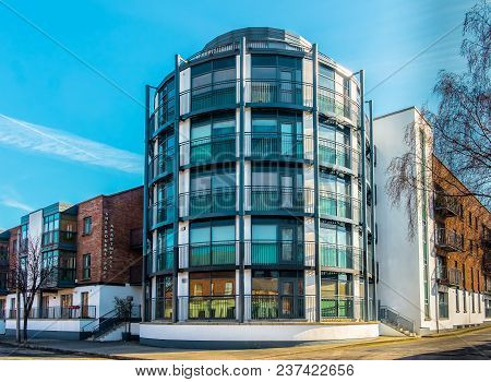 Dublin, Ireland, March 2018, Facade Of A Modern Circular Building