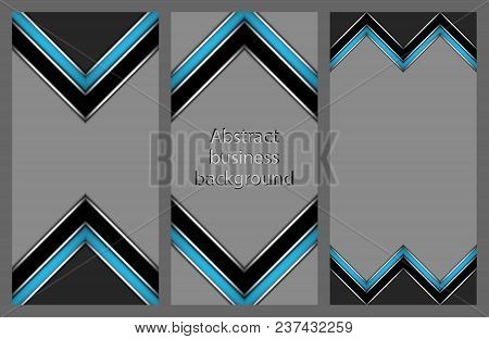 Set Of Three Abstract Geometric Business Pattern In Vertical Format With Diamond-shaped Blue And Bla