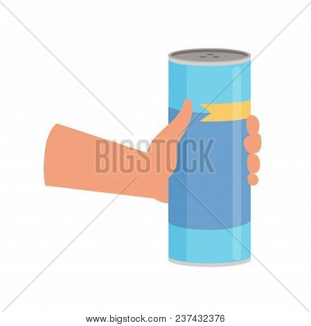 Hand Holding Bottle With Cleaning Powde , Cleaning And Housework Concept Vector Illustration Isolate