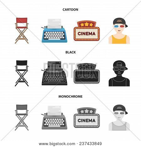 Chair Of The Director, Typewriter, Cinematographic Signboard, Film-man. Films And Cinema Set Collect