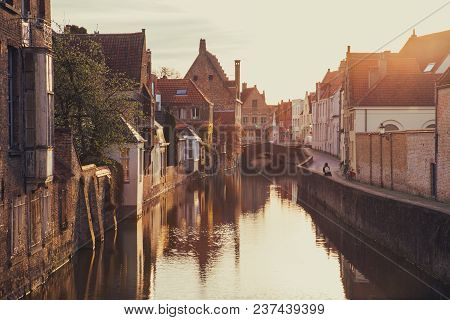 Classic Postcard View Of The Historic City Center Of Brugge, Often Referred To As The Venice Of The 