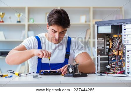 Computer hardware repair and fixing concept by experienced techn