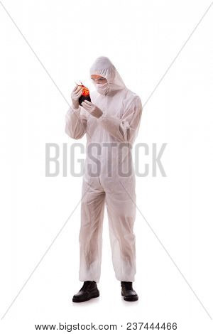 Epidemiologist with blood sample isolated on white background