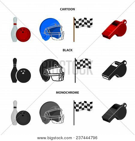 Bowl And Bowling Pin For Bowling, Protective Helmet For Playing Baseball, Checkbox, Referee, Whistle