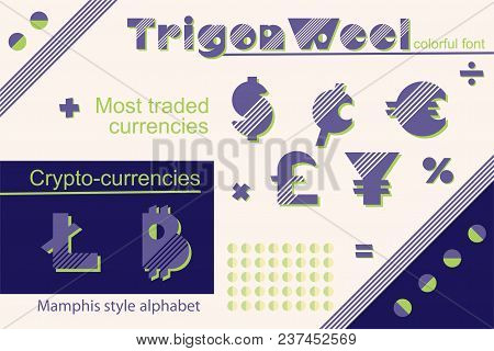 Memphis Style Crypto Currency Sing Poster, Bitcoin, Lithcoin. Pop Art Font For Slogan Graphic Print,