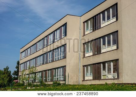 Typical Architecture Of School Buildings Built In Communist Era In Czech Republic In Original Condit
