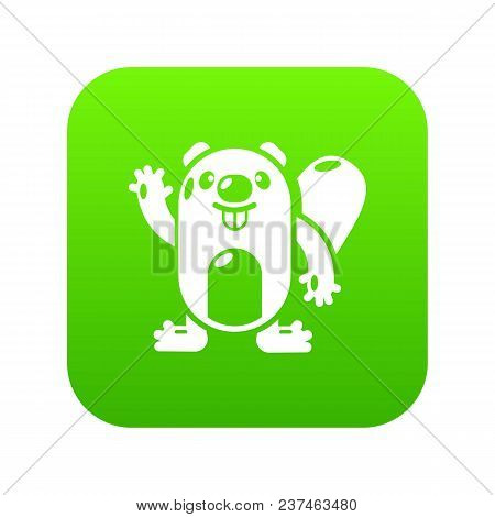 Beaver Icon Green Vector Isolated On White Background