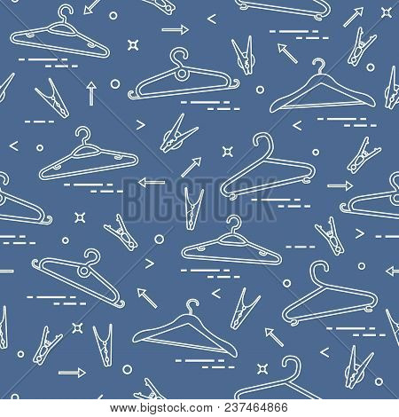 Seamless Pattern With Clothes Hangers And Clothespins. Design For Banner And Print.