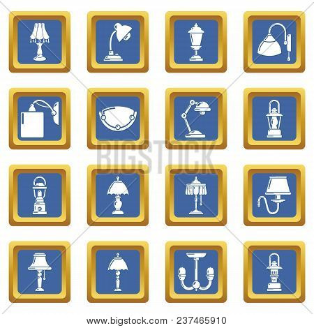 Lamp Icons Set Vector Blue Square Isolated On White Background