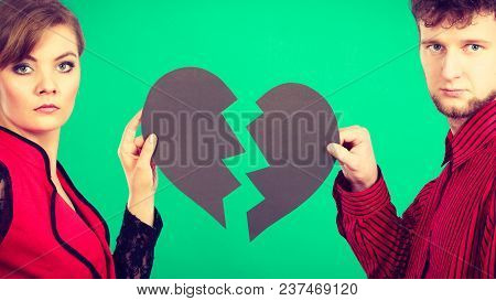 Break Up And Leave In Relationship. Negative Emotions Between People In Love. Young Couple With Two 