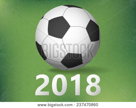 Soccer Ball On Abstract Green Background. Football World Cup. Realistic Style. Vector Illustration.