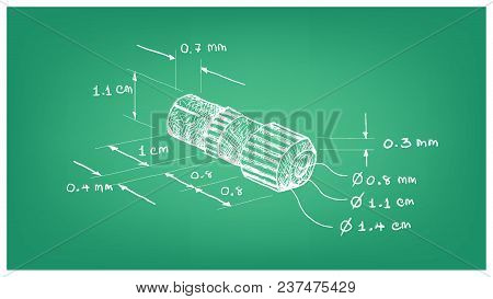 Illustration Hand Drawn Sketch Dimension Of Tv Aerial Plug Or Professional Coaxial Cable Television 