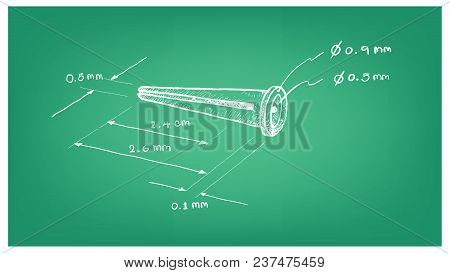 Manufacturing And Industry, Illustration Hand Drawn Sketch Dimension Of Plastic Sleeve Anchor, Rawlp