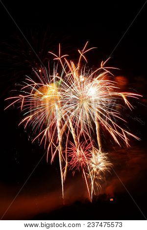 Fire Works Exploding With Multiple Bursts Of Color