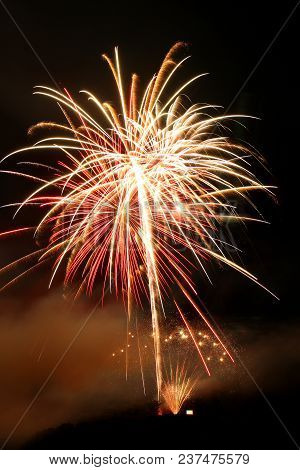 Fire Works Going Off High And Low Explosions
