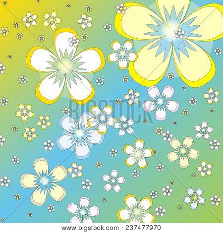 Beautiful Abstract Pattern With A Colored Floral Pattern On A Yellow-blue Field. Excellent As A Back