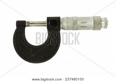 Old Soviet Micrometer Isolated On White Background