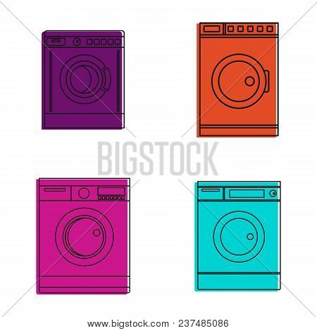 Washmachine Icon Set. Color Outline Set Of Washmachine Vector Icons For Web Design Isolated On White