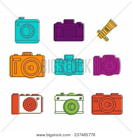 Camera Icon Set. Color Outline Set Of Camera Vector Icons For Web Design Isolated On White Backgroun