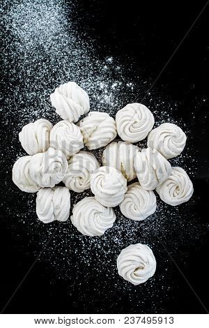 Handmade White Zefir On The Black Background