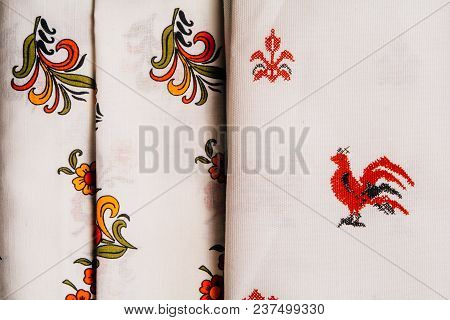 Fabrics With Russian Patterns Are Exactly Next To The Empty Space