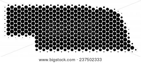 Halftone Circle Nebraska State Map. Vector Geographical Map On A White Background. Vector Compositio