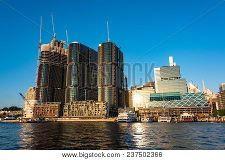 Construction Of Skyscrapers In Barangaroo Neighbourhood Of Sydney, Australia