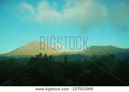 Panoramic Lokon Mountain Located At Tomohon, North Sulawesi, Indonesia