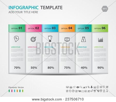 Infographics Elements Diagram With 6 Steps, Options, Vector Illustration, Rectangular 3D Icon, Prese
