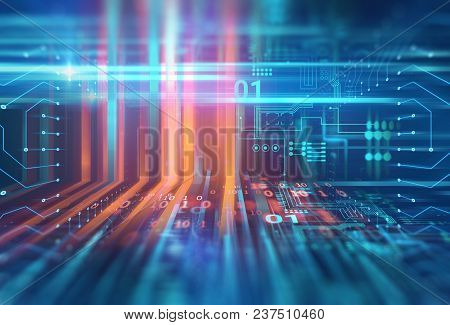 Speed Lines Of Light And Stripes Over Technology Background