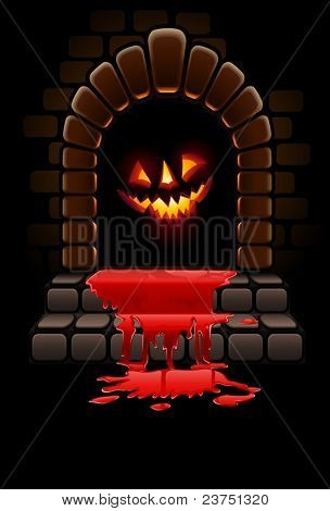 Halloween porte terrible sanglante entrée et éclatante illustration de vecteur visage