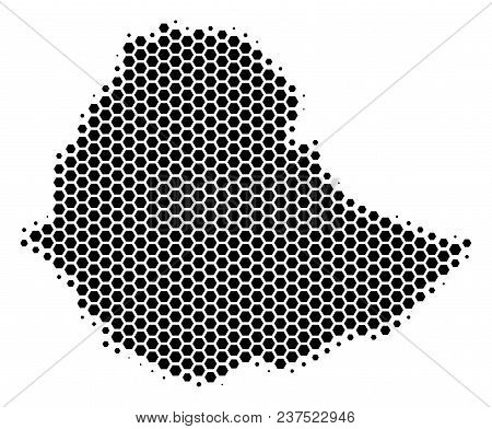 Halftone Hexagon Ethiopia Map. Vector Geographical Map On A White Background. Vector Pattern Of Ethi