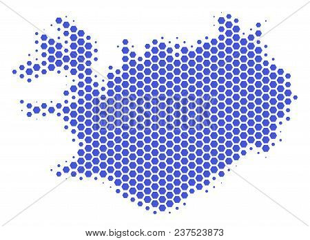 Halftone Hexagonal Iceland Map. Vector Geographical Map On A White Background. Vector Composition Of