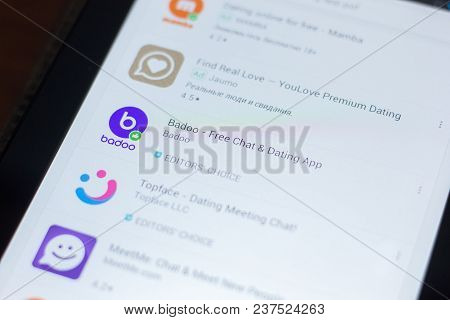 Ryazan, Russia - April 19, 2018 - Badoo - Free Chat And Dating Icon On The List Of Mobile Apps