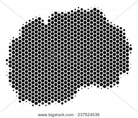 Halftone Hexagonal Makedonia Map. Vector Geographic Map On A White Background. Vector Mosaic Of Make