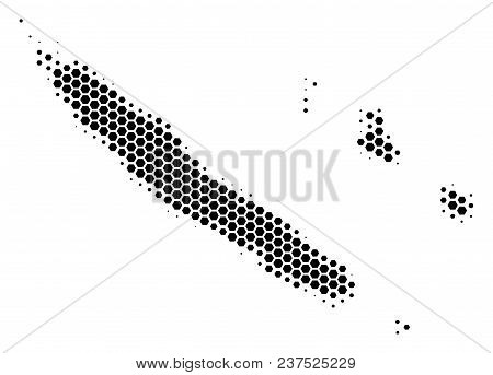 Halftone Hexagonal New Caledonia Islands Map. Vector Geographical Map On A White Background. Vector 