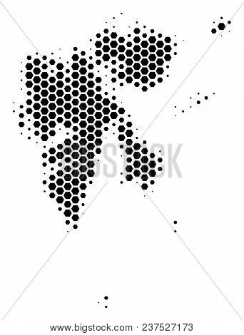 Halftone Hexagon Svalbard Island Map. Vector Geographical Map On A White Background. Vector Concept 