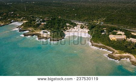 Road And Blue Ocen. Coast Line. Water Side