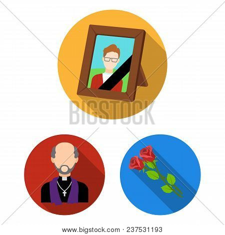 Funeral Ceremony Flat Icons In Set Collection For Design. Funerals And Attributes Vector Symbol Stoc