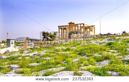 Ruins Temple Of Erechtheion Acropolis Athens Greece.  Temple Of Erechtheion For A Former Athenian Ki