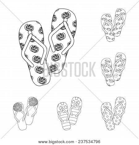 Flip-flops Outline Icons In Set Collection For Design. Beach Shoes Vector Symbol Stock  Illustration