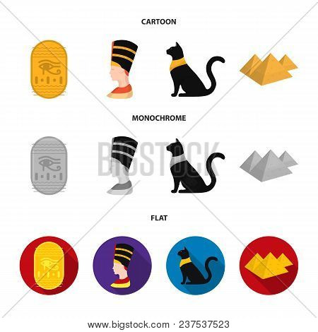 Eye Of Horus, Black Egyptian Cat, Pyramids, Head Of Nefertiti.ancient Egypt Set Collection Icons In 