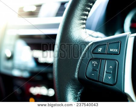 Media Controller Button At Steering Wheel In Car