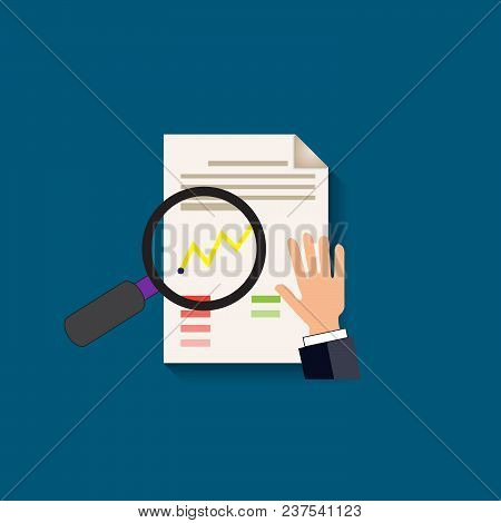 Papers With Business Report And Magnifying Glass,vector Illustration