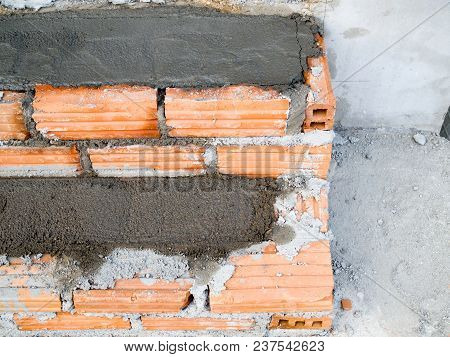 Close Up Red Brickwork In The New House