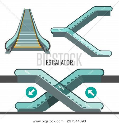 Escalator Moving Staircase With Arrows Showing Way Of Movement, Signboard Logo Design Of Steps Drive