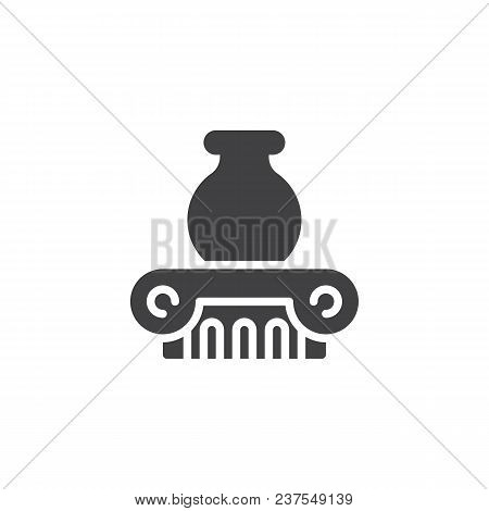 Ancient Greek Vase On Column Vector Icon. Filled Flat Sign For Mobile Concept And Web Design. Amphor