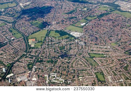 Aerial View Of The London Borough Of Sutton Including The St Helier Hospital And David Weir Leisure 