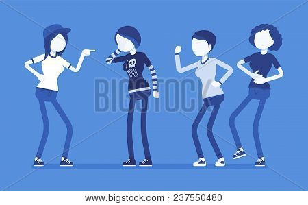 Teenager Girl Bullying And Reaction. Youth Abuse And Mistreatment In Social Behaviour, Psychological